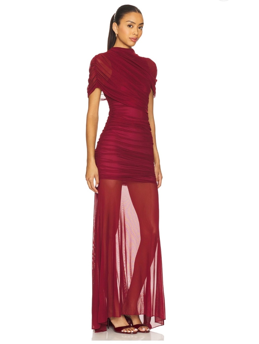 x REVOLVE Evianna Mesh Gown s/m in Burgundy FLAW SEE NOTES $297